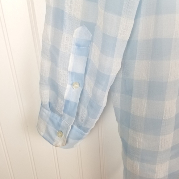 Calvin Klein Women's Long Sleeve Button Top Blouse Sheer Gingham Roll Tab Large - Picture 4 of 7
